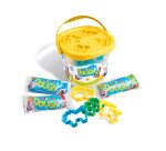 Pasta para modelar carioca doughy bucket 50 gr set de 3 unidades colores surtidos + 4 moldes