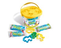 Pasta para modelar carioca doughy bucket 50 gr set de 3 unidades colores surtidos + 4 moldes