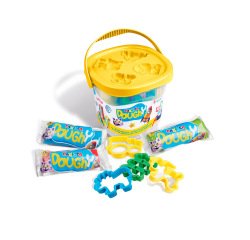 Pasta para modelar carioca doughy bucket 50 gr set de 3 unidades colores surtidos + 4 moldes