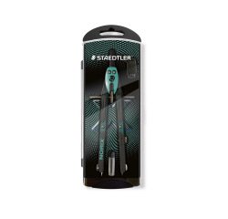 Compas staedtler noris 555 con husillo y rueda central sin alargadera tubo de minas y aguja color verde turquesa