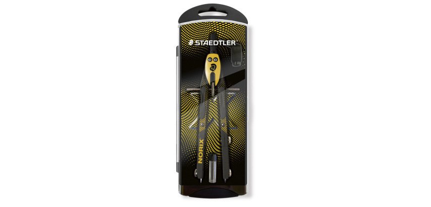 Compas staedtler noris 555 con husillo y rueda central sin alargadera tubo de minas y aguja color naranja