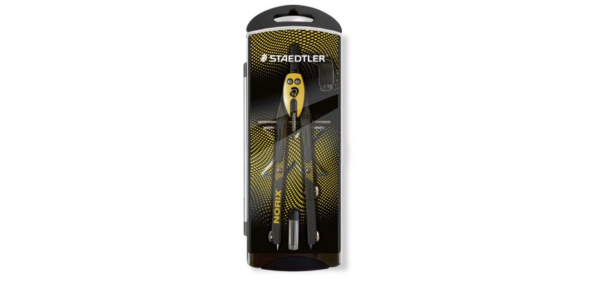 Compas staedtler noris 555 con husillo y rueda central sin alargadera tubo de minas y aguja color naranja