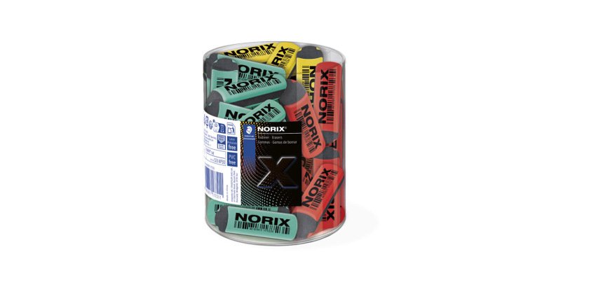 Goma de borrar staedtler norix cubilete de 30 unidades colores surtidos