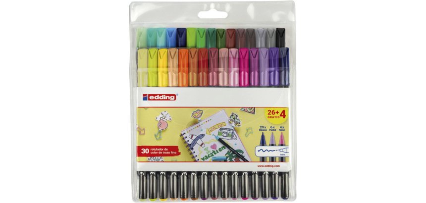 Rotulador edding punta fibra 1200 pack de 26 unidades + 4 unidades gratis colores clasicos/neon/pastel