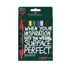 Rotulador faber castell acrilico doble punta caja de 6 unidades colores basicos surtidos