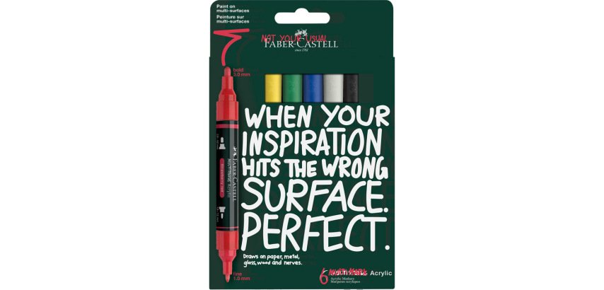 Rotulador faber castell acrilico doble punta caja de 6 unidades colores basicos surtidos