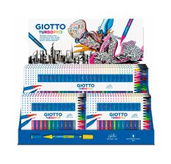 Rotulador giotto turbo pro doble punta expositor sobremesa 6 cajas de 15 colores surtidos + 4 cajas de