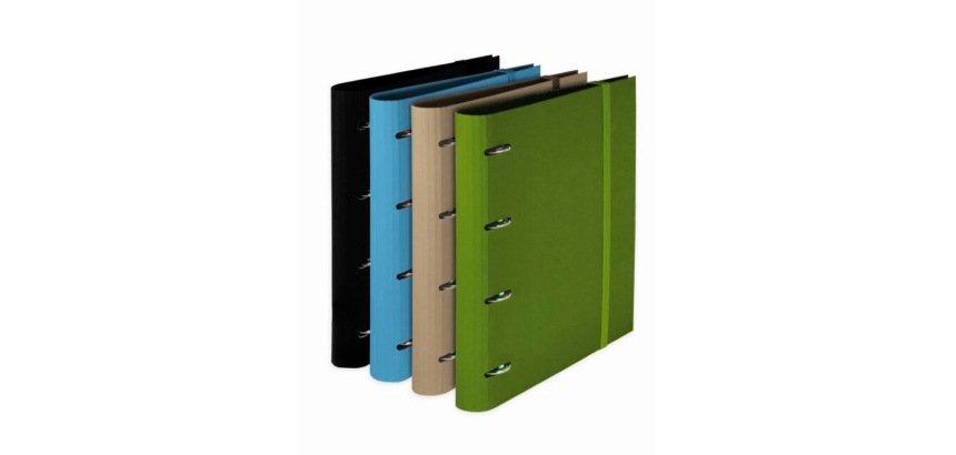 Carpeta pardo 4 anillas 35 mm carton compacto din a4 recambio 120 h 90 gr expositor 8 unidades colores