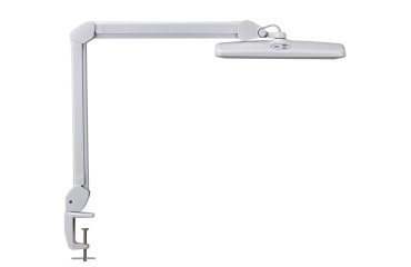 Lampara de escritorio maul led con pinza cabezal inclinable y giratorio color blanco