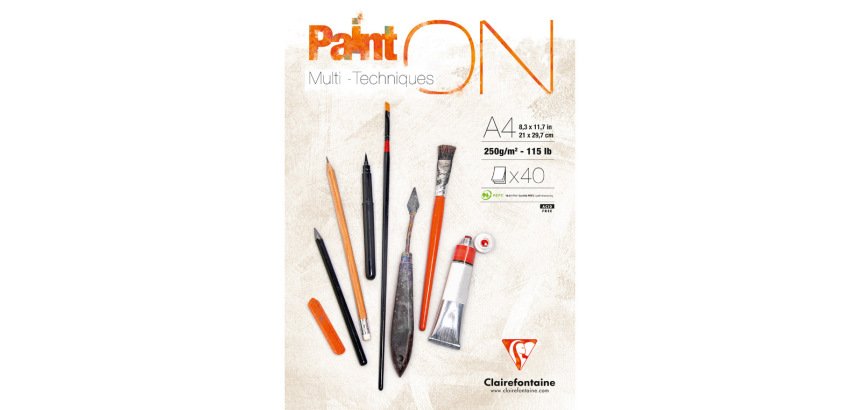 Bloc de dibujo multitecnicas clairefontaine paint on din a4 encolado 40 hojas 250 gr liso