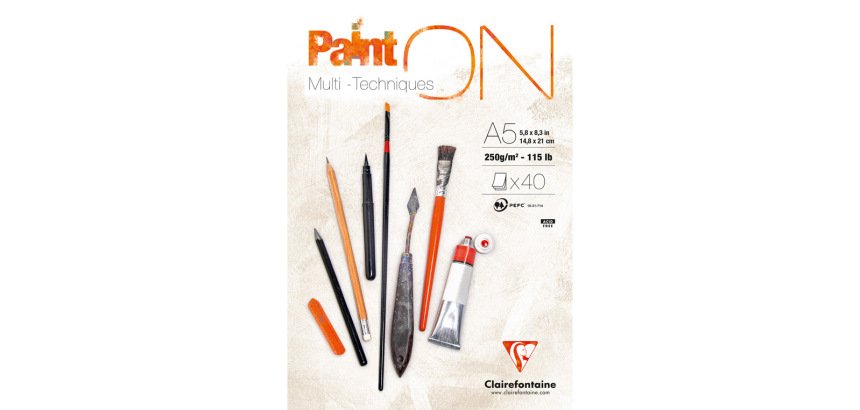 Bloc de dibujo multitecnicas clairefontaine paint on din a5 encolado 40 hojas 250 gr liso
