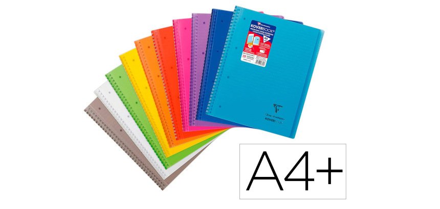 Cuaderno espiral clairefontaine koverbook tapa polipropileno din a4+ 80 hojas cuadro 5 mm banda 4