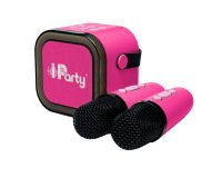 Altavoz de karaoke lexibook iparty portatil con 2 microfonos inalambricos color rosa