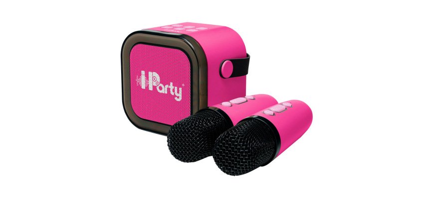 Altavoz de karaoke lexibook iparty portatil con 2 microfonos inalambricos color rosa