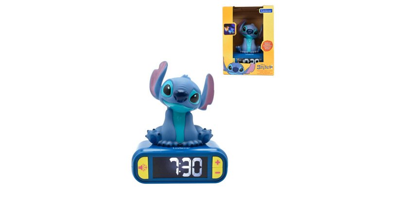 Reloj despertador digital lexibook 3d disney stitch con luz nocturna y efectos sonoros