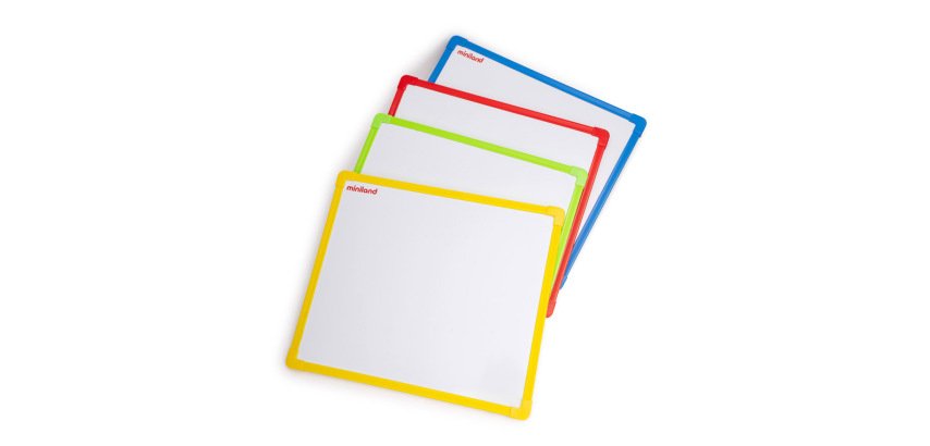 Pizarra blanca miniland metalica magnetica doble cara marco de plastico 300x260 mm set de 4 unidades