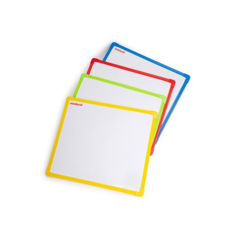 Pizarra blanca miniland metalica magentica doble cara marco de plastico 300x260 mm set de 4 unidades