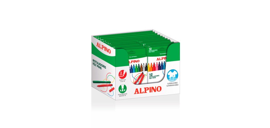 Rotulador alpino standard lote 12 cajas 12 colores surtidos + 6 cajas 24 colores surtidos (3 gratis)