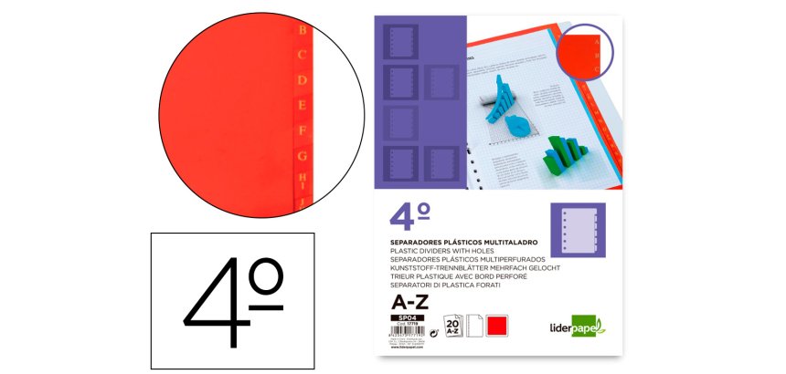 Separador liderpapel plastico alfabetico a-z cuarto