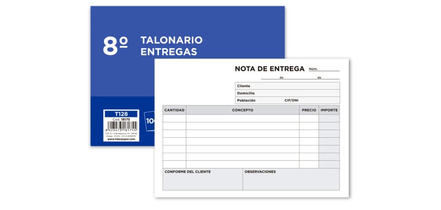 Talonario liderpapel entregas 8º original t128 apaisado