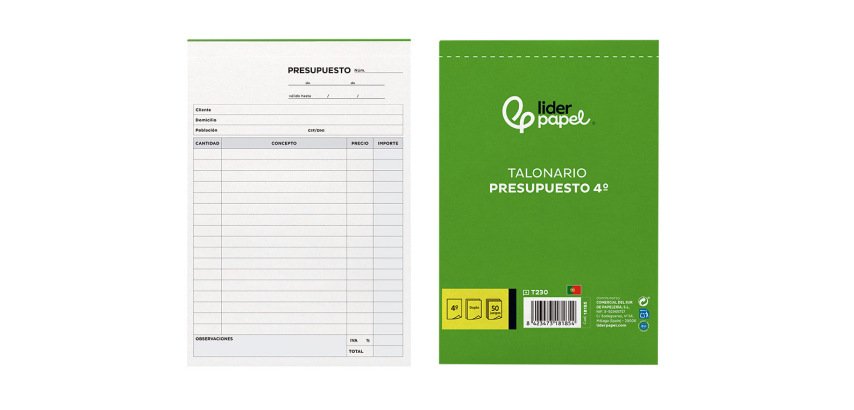 Talonario liderpapel presupuesto cuarto original y copia t230