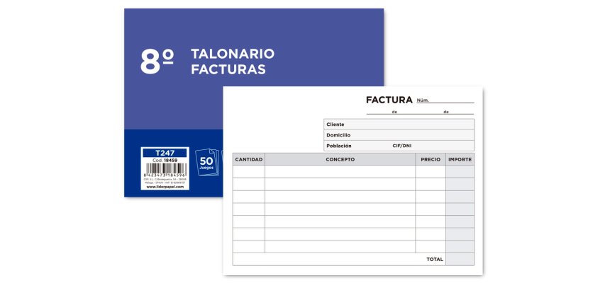Talonario liderpapel facturas 8º original y copia t247 apaisado sin i.v.a