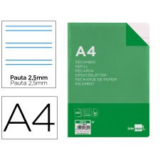 Recambio liderpapel folio 100 hojas 60g/m2 pauta 5ª 2.5mm con margen 16 taladros