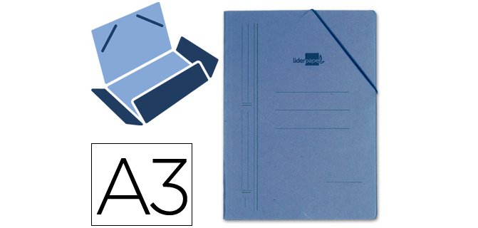Carpeta liderpapel gomas tres solapas carton prespan a3 color azul