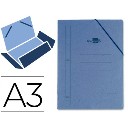 Carpeta liderpapel gomas tres solapas carton prespan a3 color azul