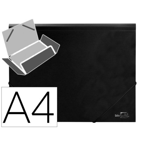 Carpeta liderpapel gomas tres solapas polipropileno din a4 color negro opaco