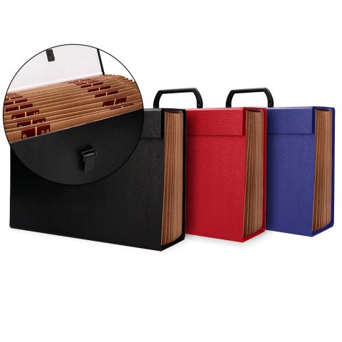 Maletin liderpapel con fuelle y asa carton forrado 19 departamentos 255x390x120 mm colores surtidos