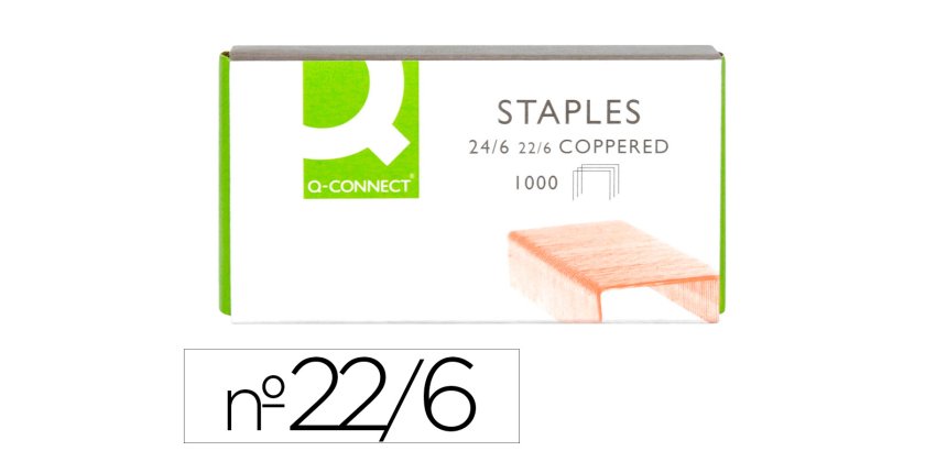 Grapas q-connect nº 22/6 24/6 cobreadas caja de 1000 unidades