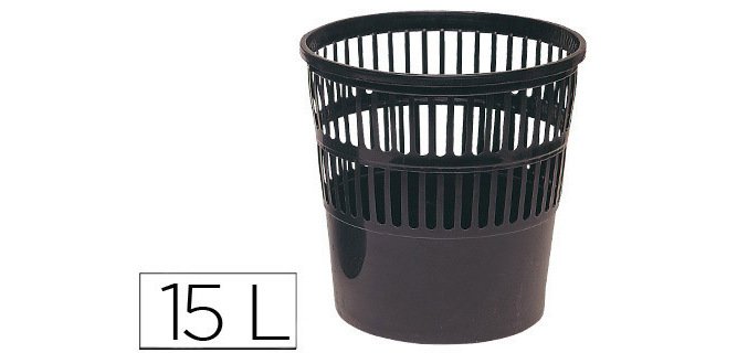 Papelera plastico q-connect 15 litros rejilla color negro 285x290 mm