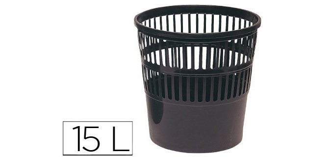 Papelera plastico q-connect 15 litros rejilla color negro 285x290 mm
