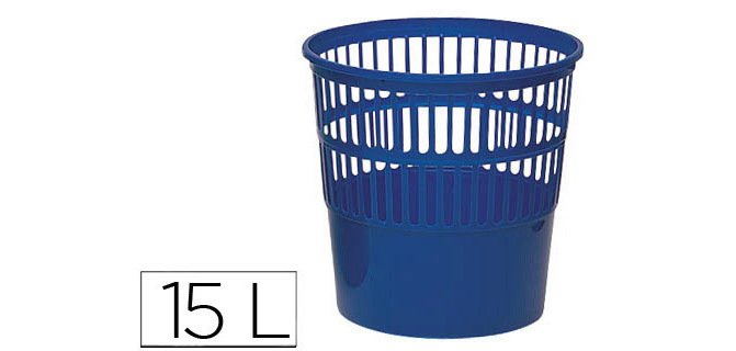 Papelera plastico q-connect 15 litros rejilla color azul 285x290 mm
