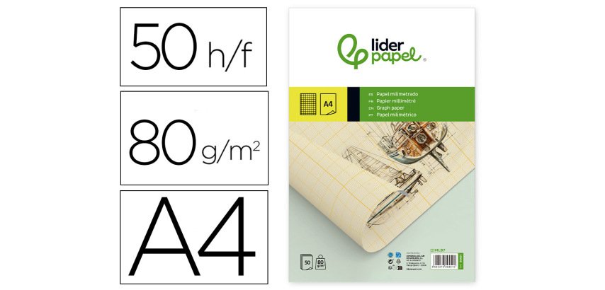 Bloc papel milimetrado liderpapel encolado a4 210x297 mm 50 hojas 80 g