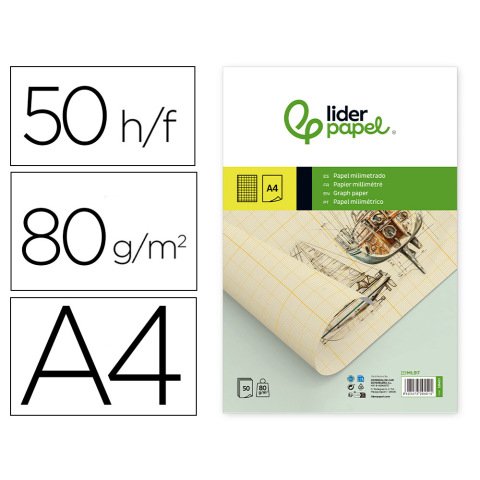 Bloc papel milimetrado liderpapel encolado 210x297 mm 50 hojas 80 g