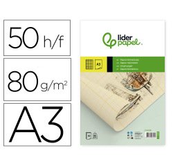 Bloc papel milimetrado liderpapel encolado 297x420 mm 50 hojas 80g/m2