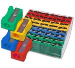 Sacapuntas liderpapel plastico 1 uso caja de 120 unidades colores surtidos