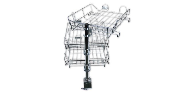 Bandeja con soporte giratorio q-connect 3 bandejas metalicas cromadas