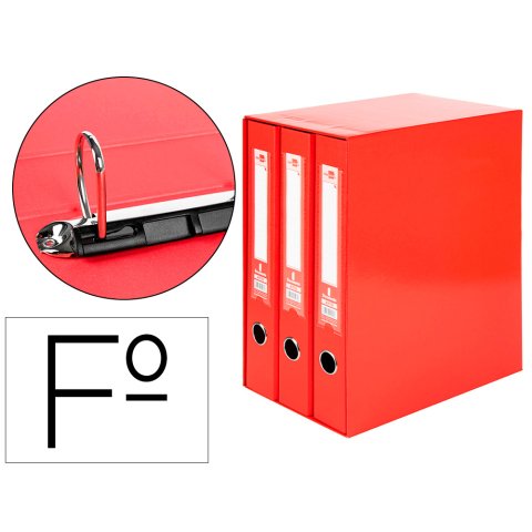 Módulo liderpapel 3 archivadores folio 2 anillas mixtas 40mm rojo