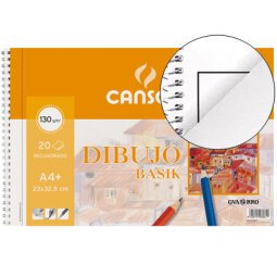 Bloc dibujo basik din a4+ espiral 23 x 32.5 cm 20 hojas microperforado 2 taladros -con recuadro