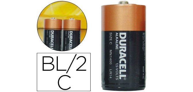 Pila duracell alcalina plus C - LR14 blister con 2 pilas