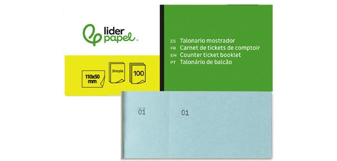 Talonario liderpapel mostrador 50x110 mm tl08 celeste con matriz