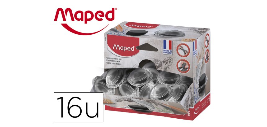 Goma de borrar maped miga de pan para carboncillo caja de 16 unidades