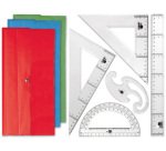 Juego escuadra y cartabon 25cm regla 30cm semicirculo 15cm y plantilla de curvas liderpapelen petaca opaca color verde