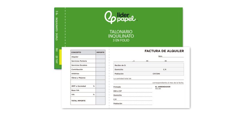 Talonario liderpapel inquilinato 3/fº original y copia t207 con codiciones e i.v.a.