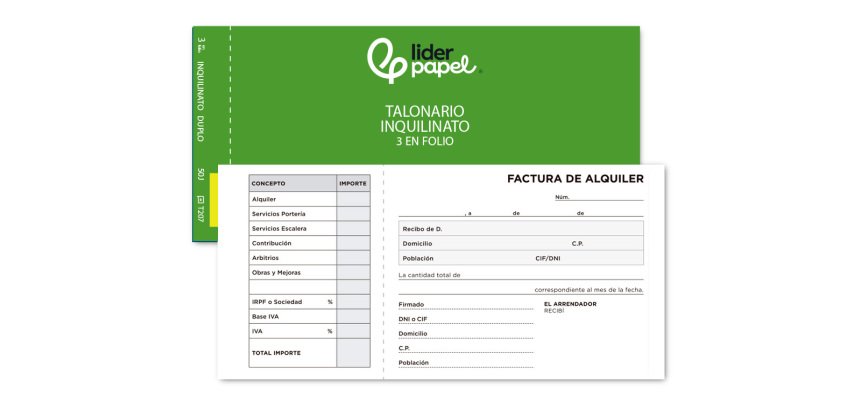 Talonario liderpapel inquilinato 3/fº original y copia t207 con codiciones e i.v.a.