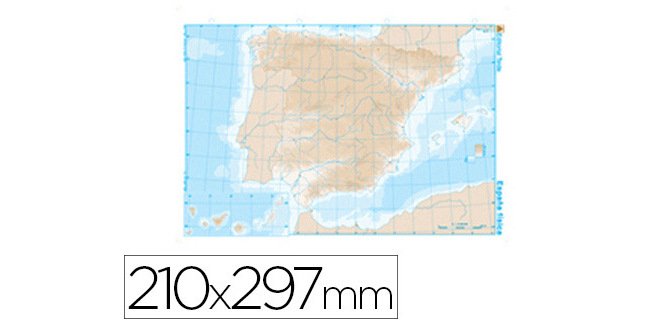 Mapa mudo b/n din a4 españa fisico