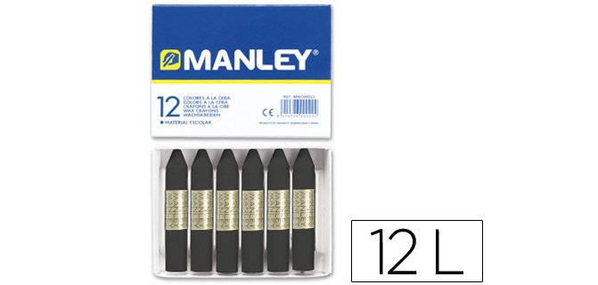 Lapices cera manley unicolor negro n.30 caja de 12 unidades